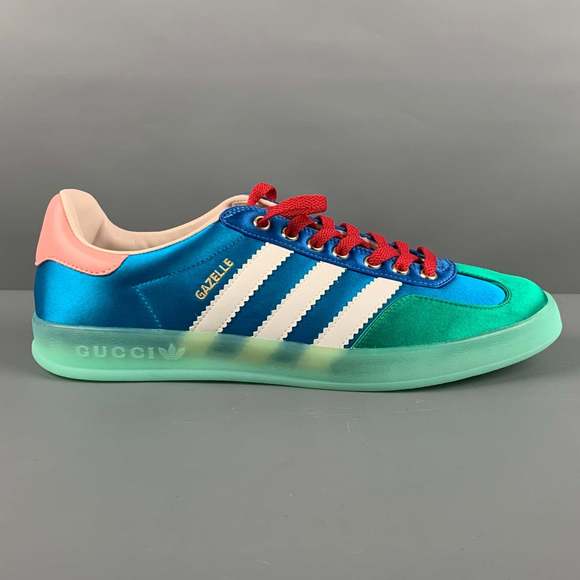 GUCCI Blue Green Nylon Low Top Sneakers - Picture 2 of 8